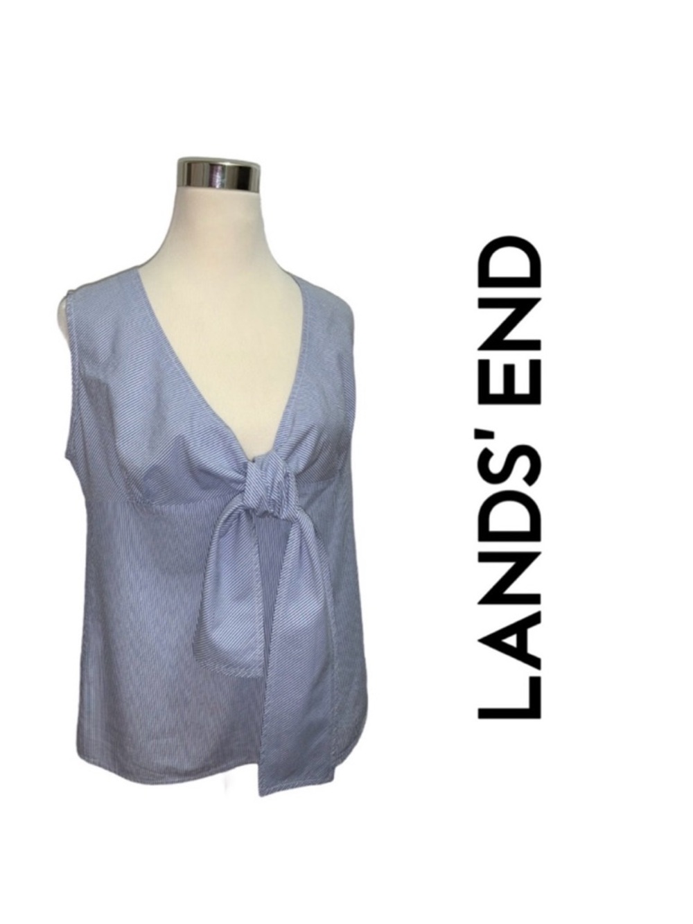 ☀️ Lands’ End Seersucker Tie Front Top